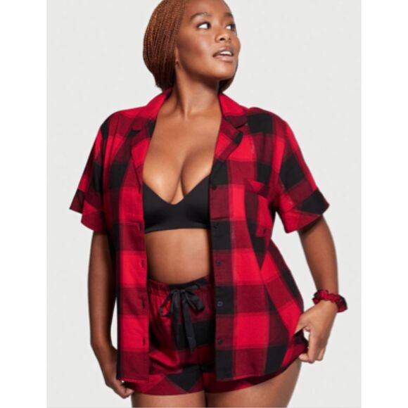 Victoria's Secret Other - Womens Victorias Secret Red Buffalo Plaid Pajamas Top Sleep Shirt - Sz S